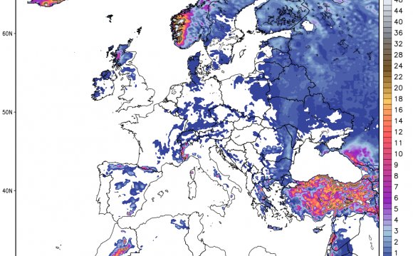 Europe 6 days snow forecast